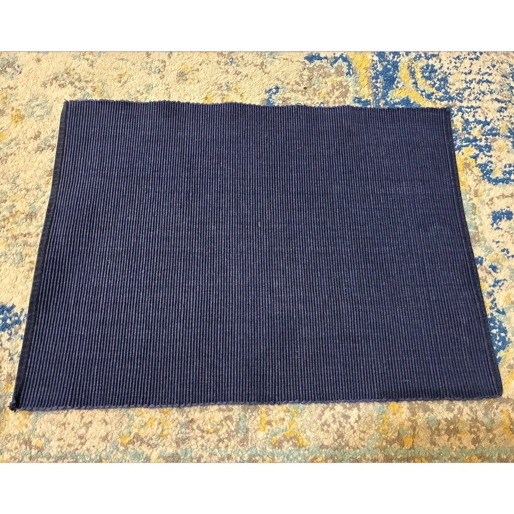 Pottery Barn Navy Blue‎ Ribbed Cotton Placemats Set of 2 Rectangular 19x14 India